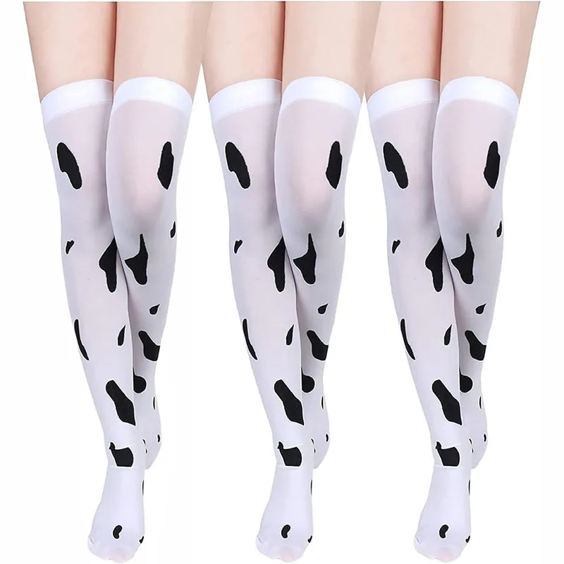 

Women Cute Cow Over Knee High Socks Thigh Highs Stockings Cute Cosplay Long Lace Top Bow Over Knee High Socks for Women Girls