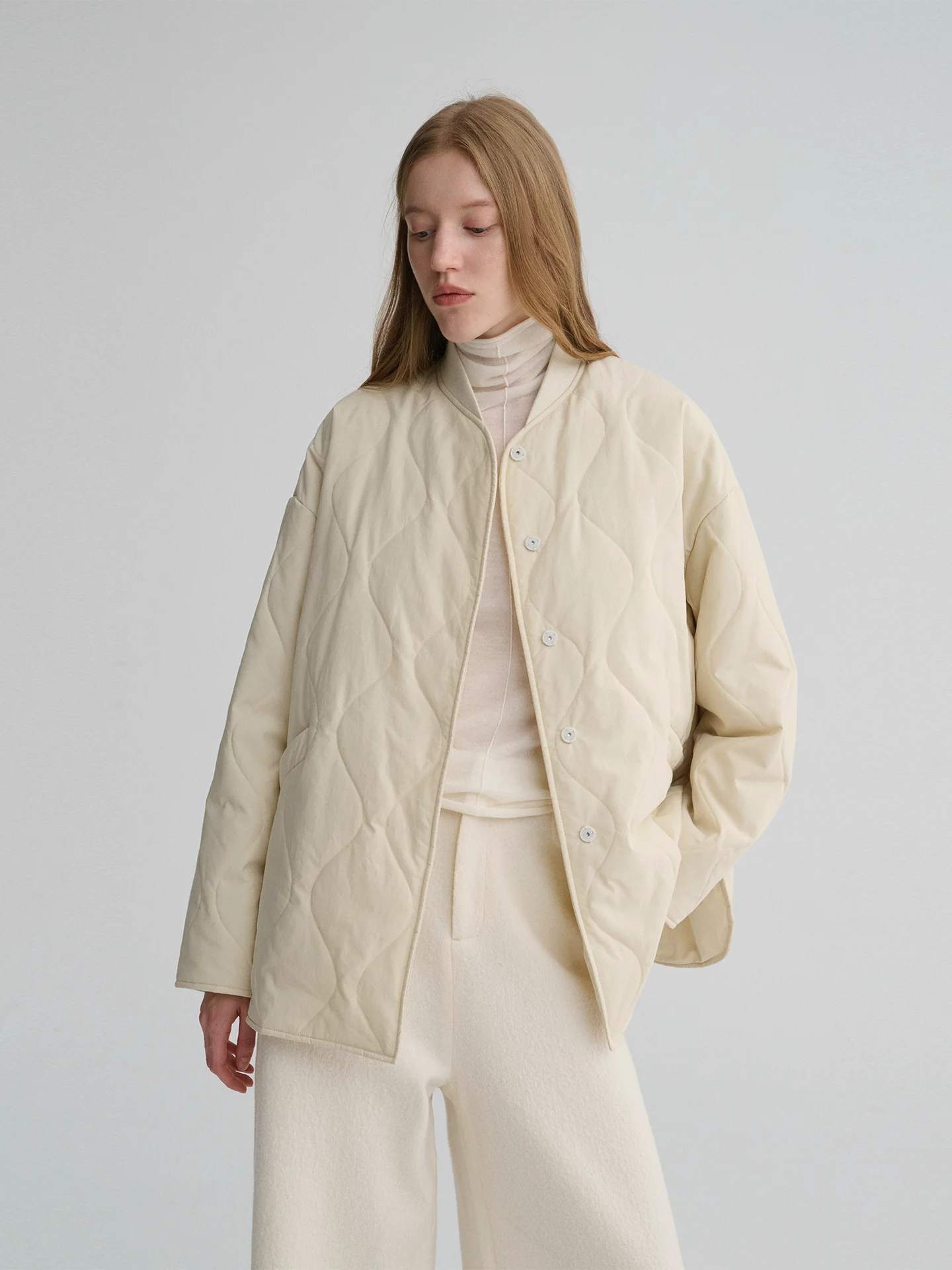 

Maison Cecile Autumn Winter Lightweight Quilted Cotton Jaet Diamond Patterned Warm Outerwear Faionable Commute Sle