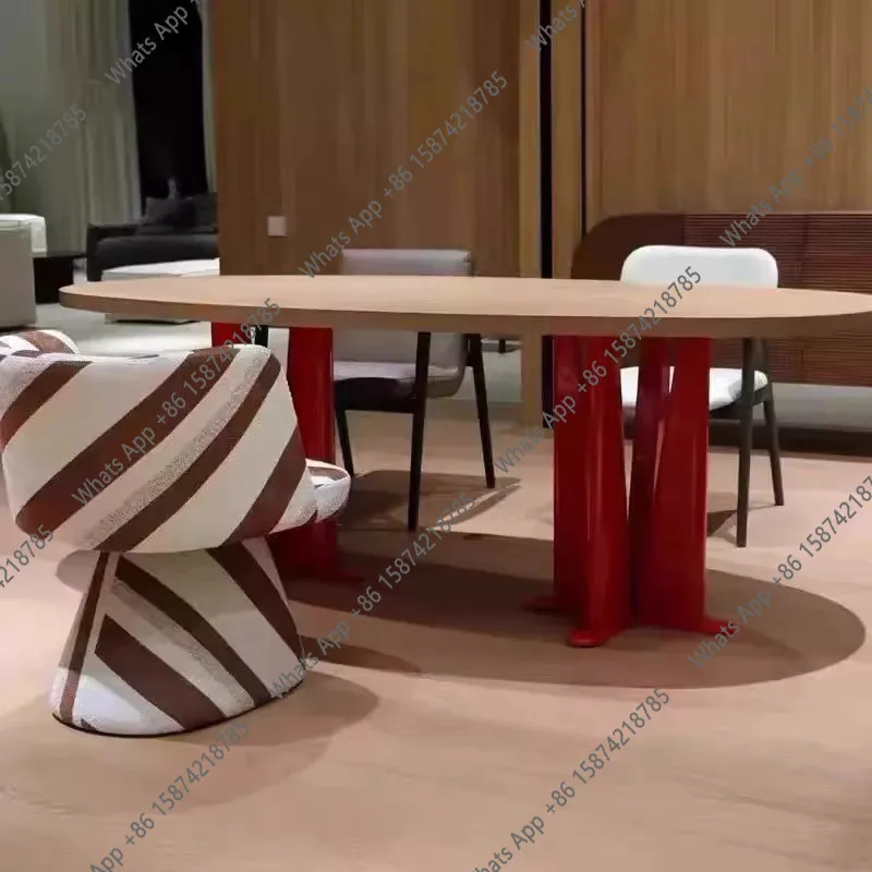 French retro style oval solid wood dining table Italian minimalist designer medieval light luxury desk