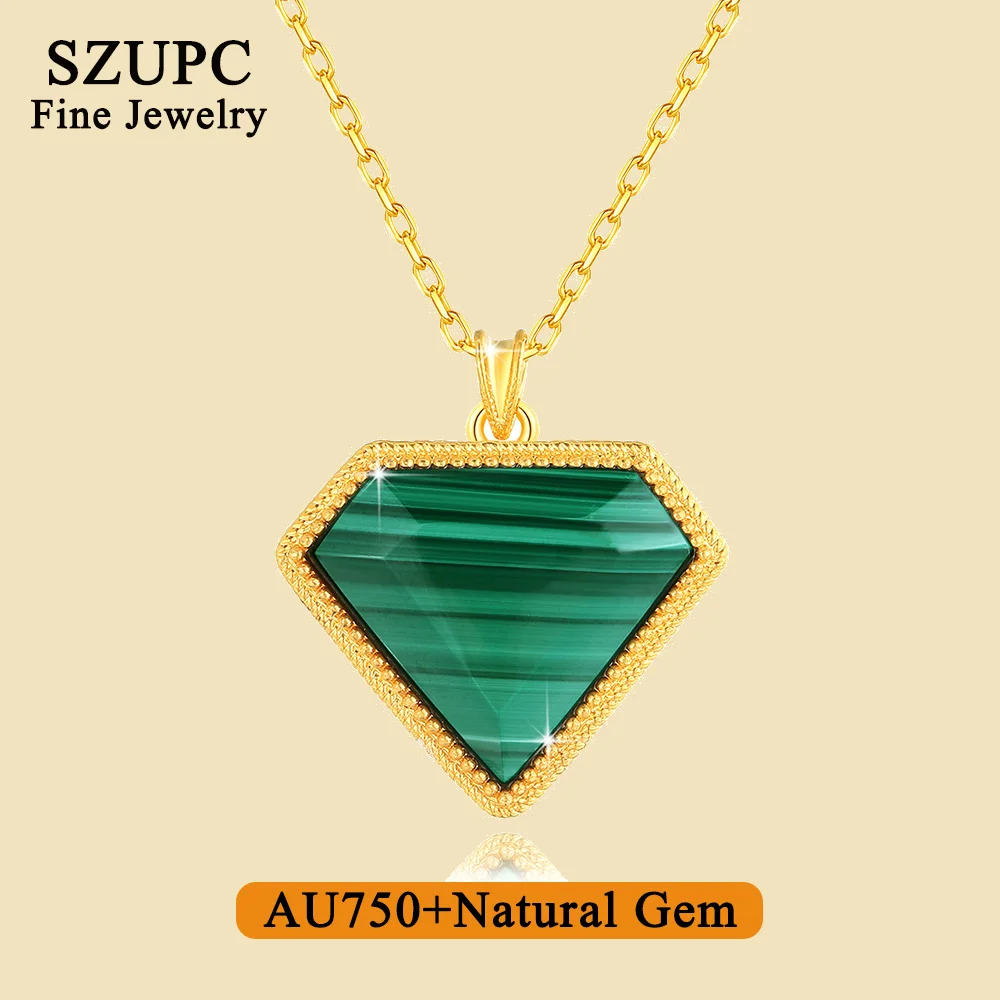 

Natural Malachite 18K Gold Pendant AU750 Party High Jewelry Gift Woman Arabic Style 18k Gold Tooth Gems