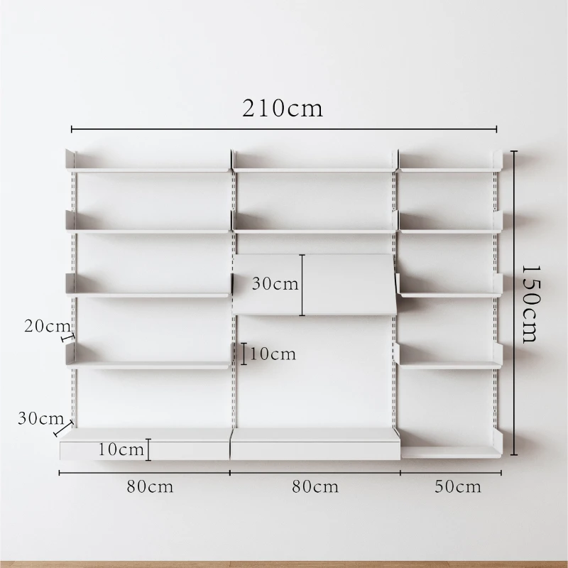 Minimalist wall mounted system storage rack, movable track bookshelf, wall straight