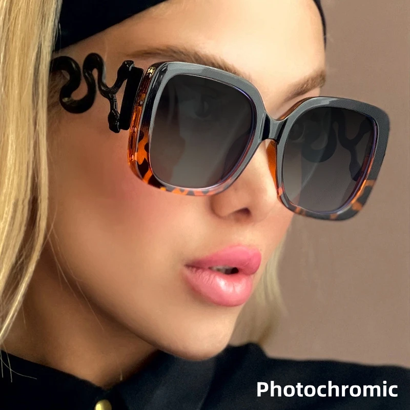 Oversized Square Snake Serpentine Large Frame Photochromic Reading Glasses Women Anti Blue Light Hyperopia Prescription Eyewear