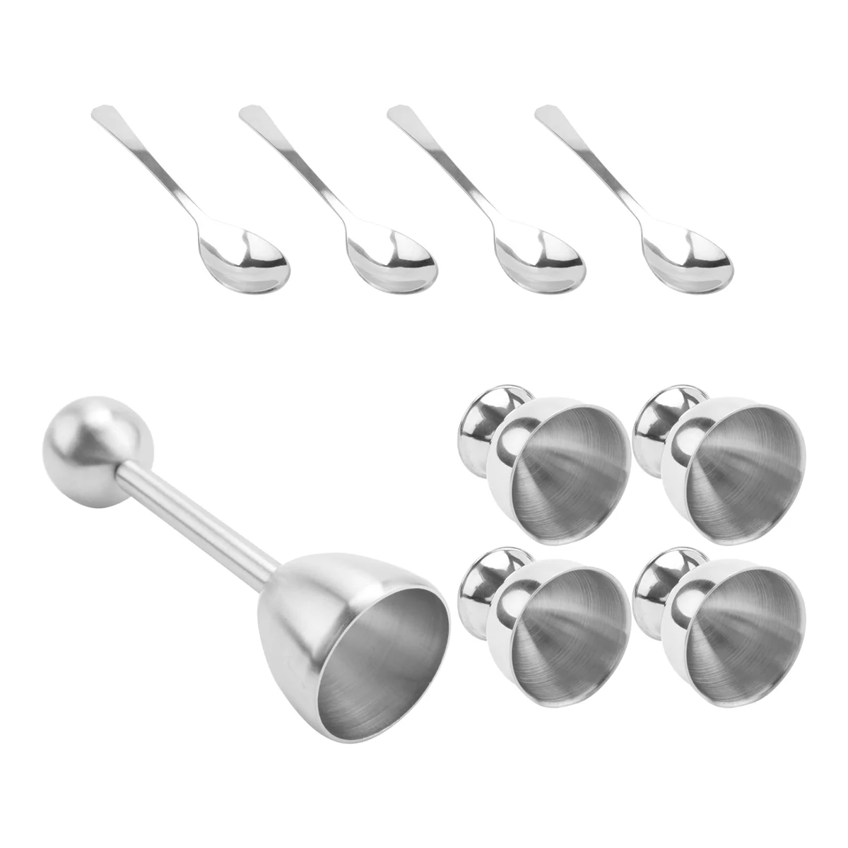 Stainless Steel Egg Cracker Topper Set,Hard Boiled Eggs Separator Holder,4 Spoons,4 Cups,1 Shells Remover Top Cutter HOT