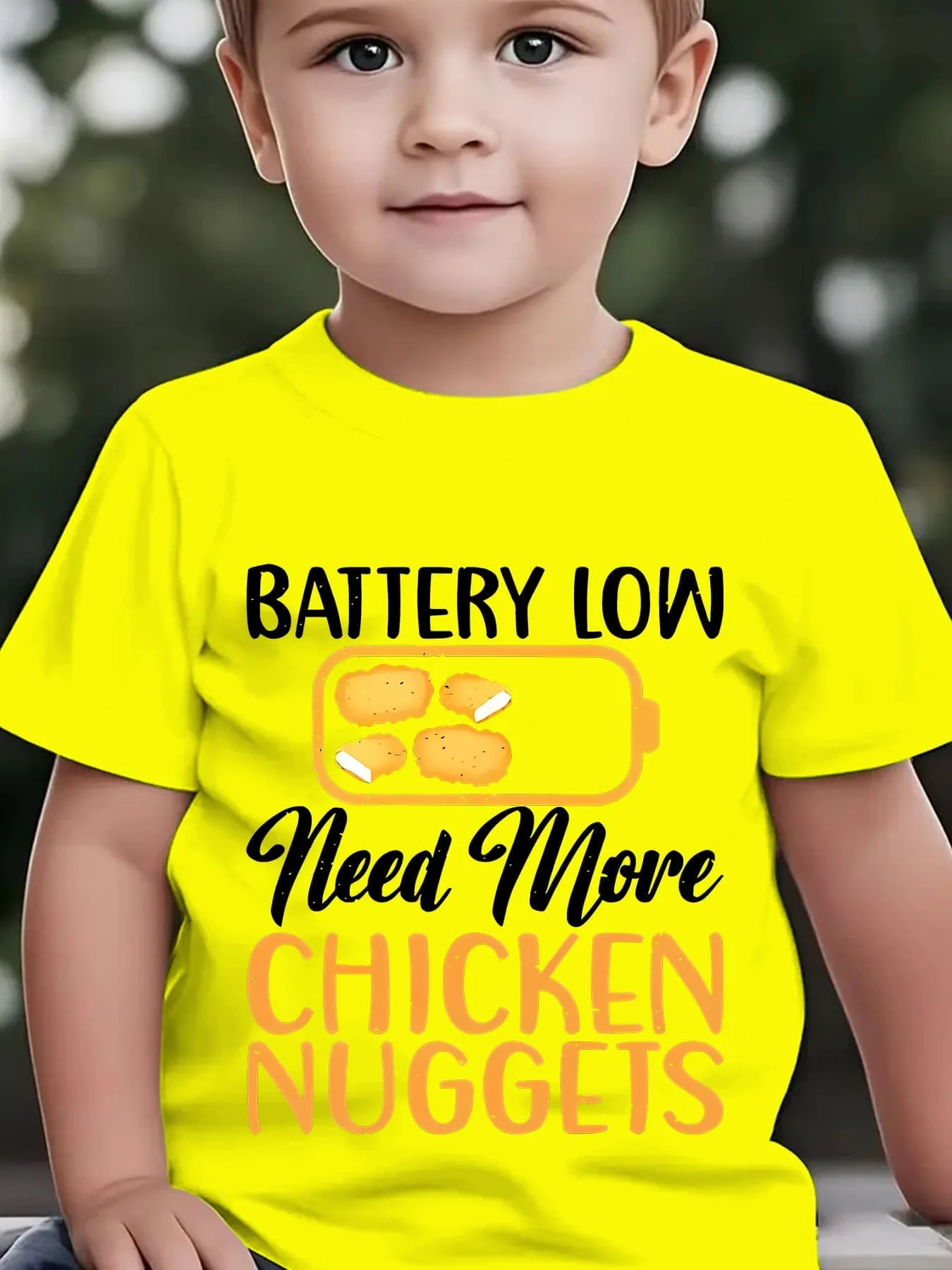 Battery Low Chicken Cartoon Print Boys Girls Family Matching Tee Soft Kids Parent Short Sleeve Daily Casual Comfort T Shirt