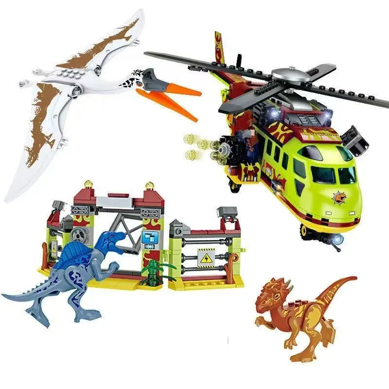 Cretive Ideas 2in1 Dinosaur Adventure Roving Vehicle Building Blocks Pterosaur Pursuit Model Brick Assembly Toy Gift For Kid Boy