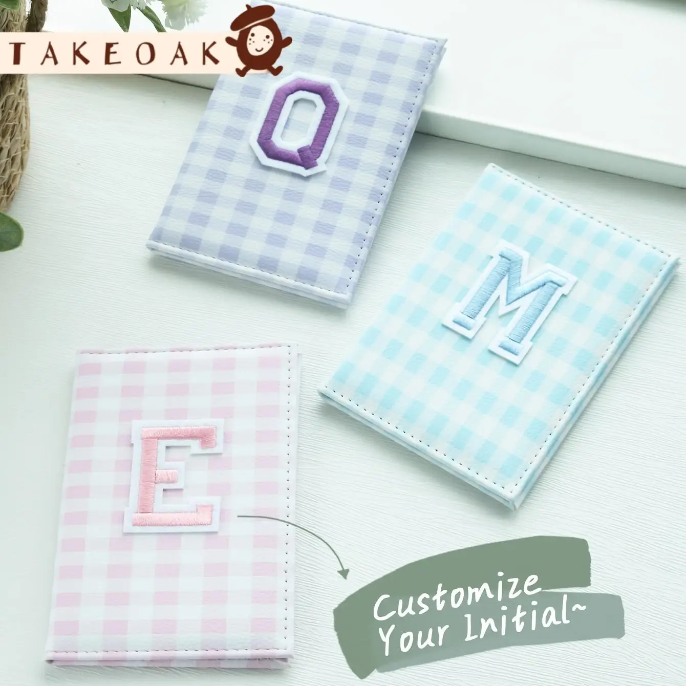 Takeoak Passport Cover Custom Varsity Embroidery Single Initial Patch Multi Compartment Travel Document Organizer Souvenir Gift