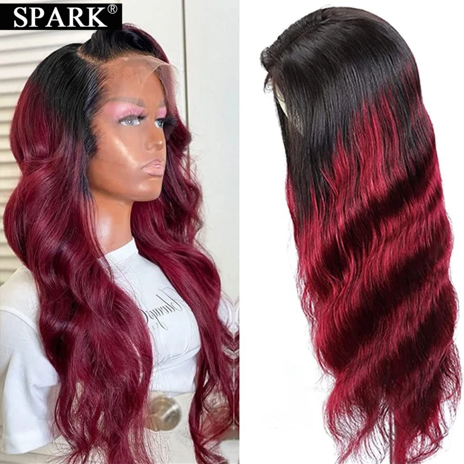 

Body Wave 13x4 HD Lace Frontal Wig Human Hair Wigs Bling Red Color Hair Burgundy Omber #1B/99J 4x4 Transparent Lace Closure Wigs