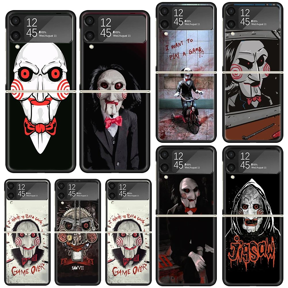 The Jigsaw Killer Horror Phone Case For Samsung Galaxy Z Flip Zflip 6 Flip6 5 Flip5 4 Flip4 3 Flip3 5G Art Fundas Black Cover