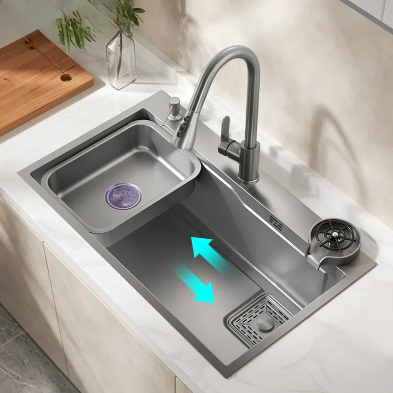 Large Single Sink Kitchen Thickened 304 Stainless Steel Handmade Vegetable Washing Basin Dishwashing Sink Undercounter Set