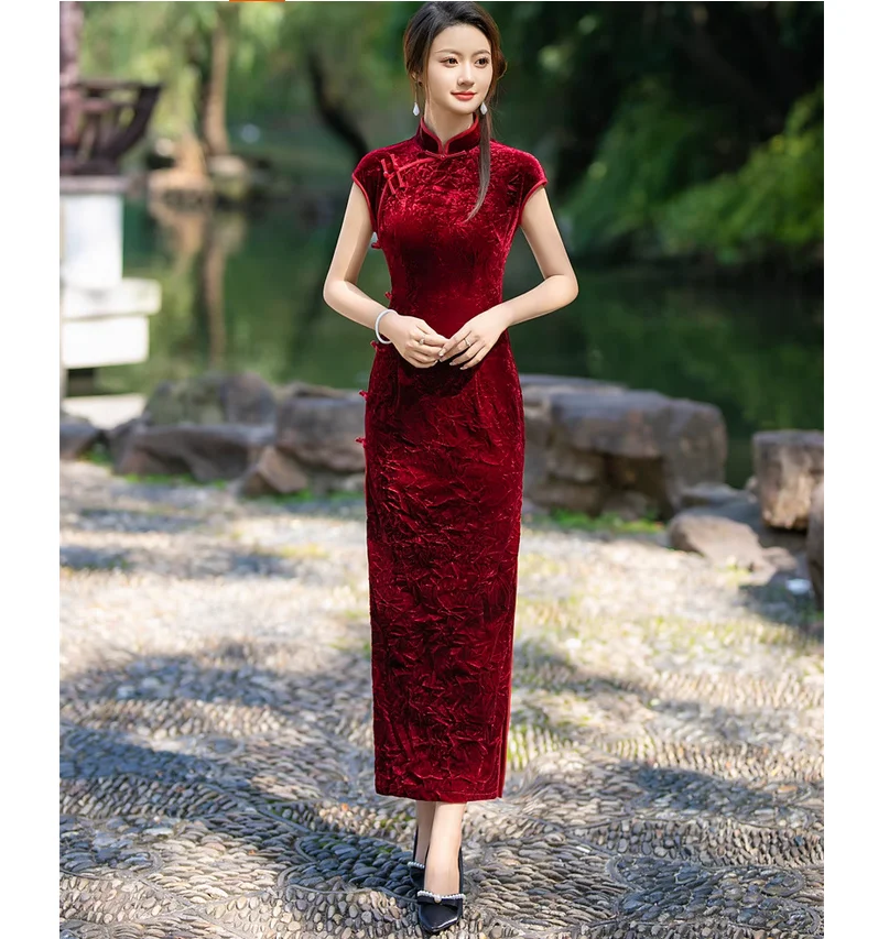 spring-summer-retro-ethnic-style-cheongsam-korean-velvet-long-dress