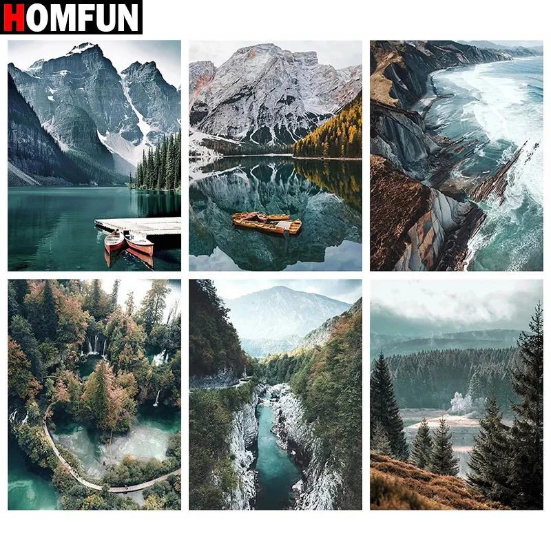 

HOMFUN алмазная живопись "Пейзаж горной реки" полная квадратная/круглая дрель Настенный декор инкрустированная смолой вышивка ремесло вышивка крестиком