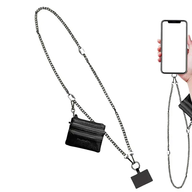 Correia ajustável para telefone com bolsa com zíper para mulheres, cordão para celular, crossbody com carteira, cordão antiperdido, moda