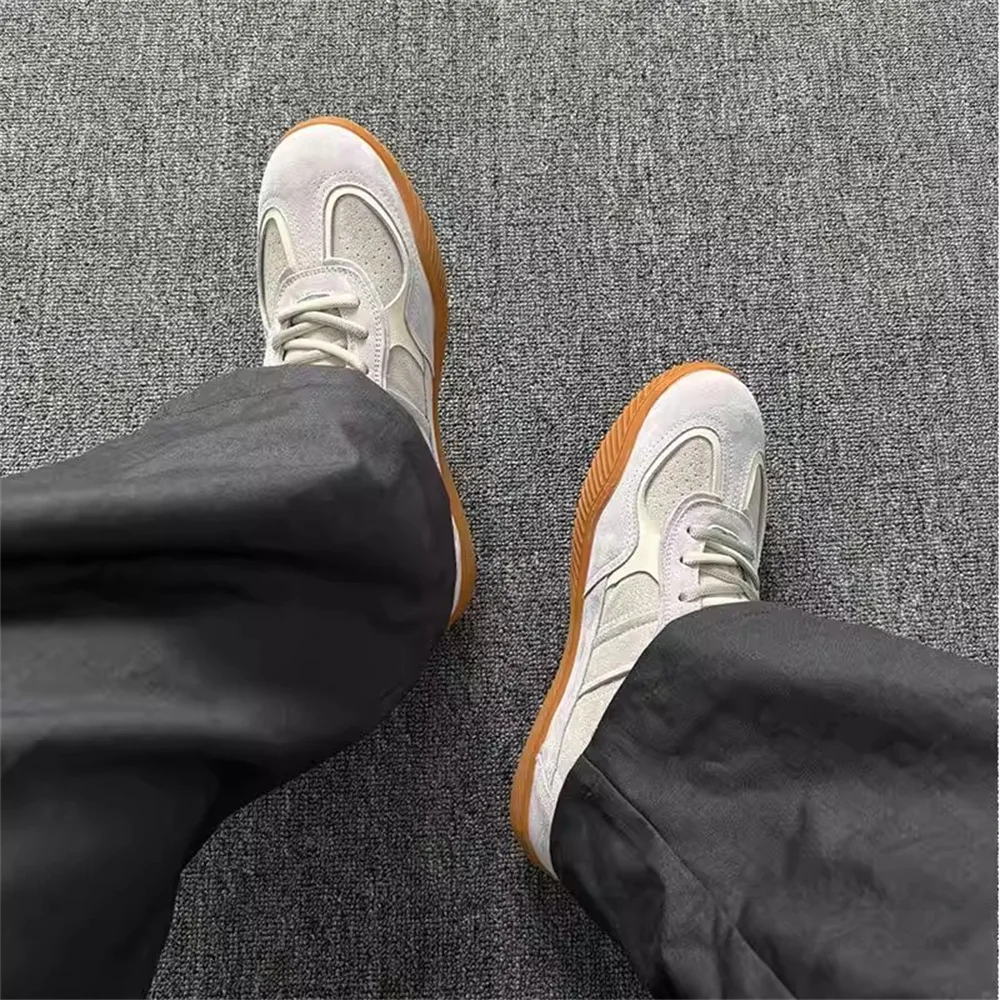 Men German Training Shoes Suede Leather British Style Color Blocking Flat Bottomed Shoes Slip On Casual Comfortable Shoes