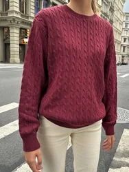 Maglione Vintage fiore ritorto donna autunno o-collo Pullover manica lunga stile Preppy Casual Streetwear maglione maglioni Top Chic