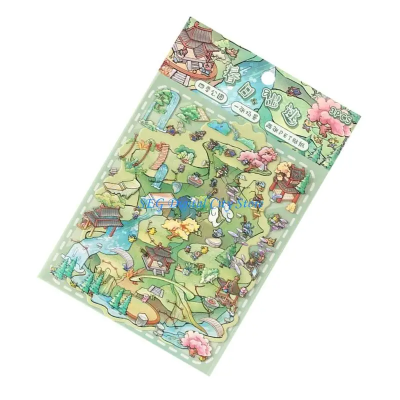 U75B 3D Raised Effect Four Season Park Sticker Safe Adhesive For DIY Projects