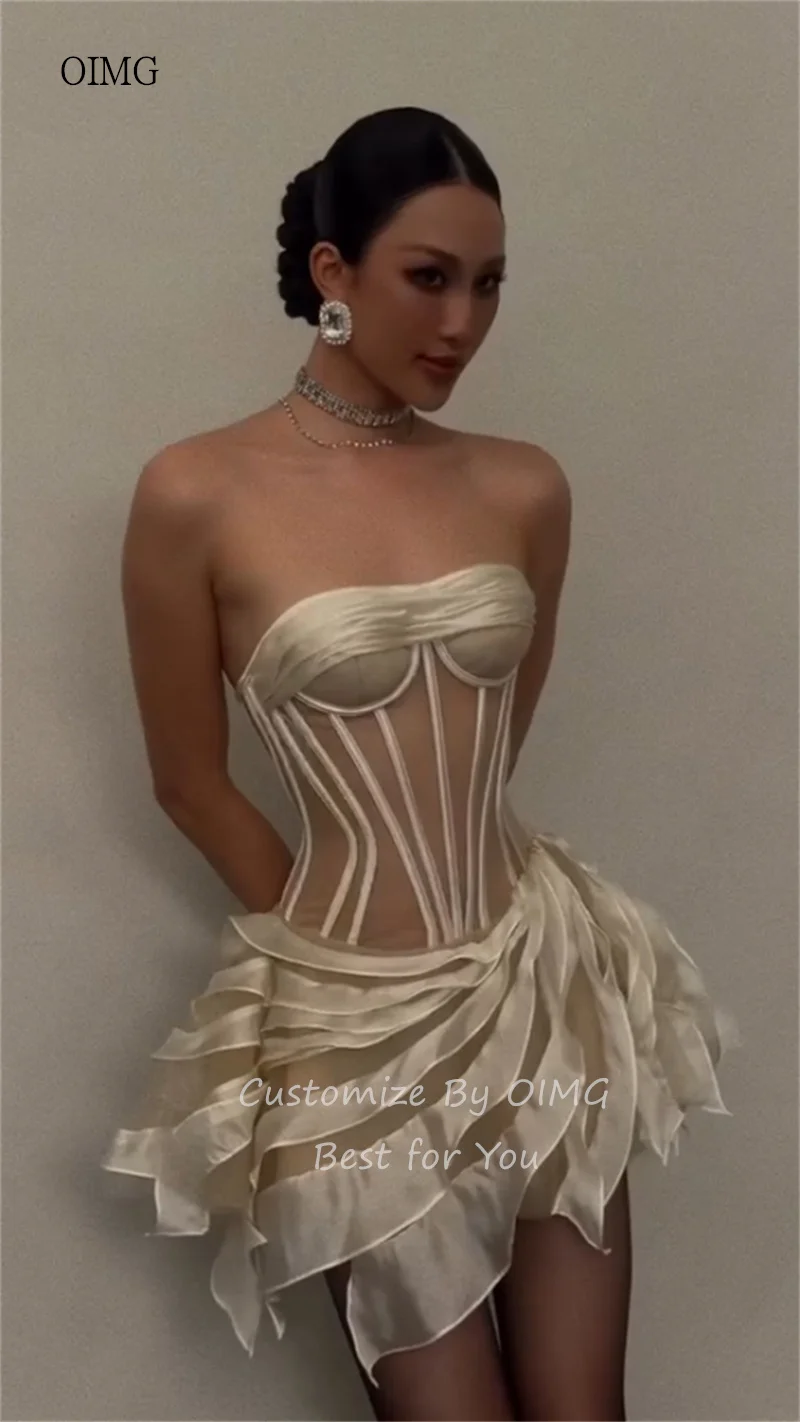 OIMG Sexy Sweetheart Neck Ruffled Mini Prom Gowns Corset Party Gown Multi-layered Evening Dress vestidos de gala Customized