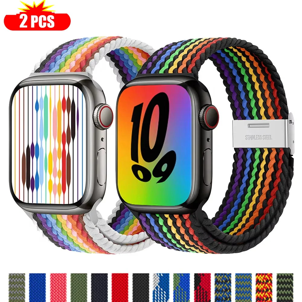 Braided Solo Loop For Apple watch band ultra-2 49mm 45mm-40-41mm-44mm Nylon Elastic bracelet iWatch series 9 8 se 6 7 5 4  strap