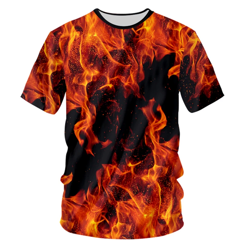 Colorful Flame 3D Printing T Shirt Man Summer O-Neck Short Sleeve Oversized Top Casual Tee Loose Streetwear Harajaku