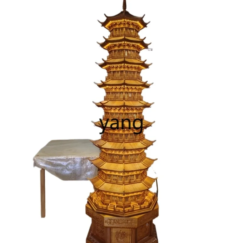 

YHM Decorations Home Buddha Shrine Pine Wood Rotating Pagoda