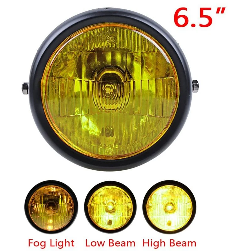 Retro Vintage Motorcycle Universal Side Mount 35W 6.5 Inch Amber Headlight Cafe Racer with Grille