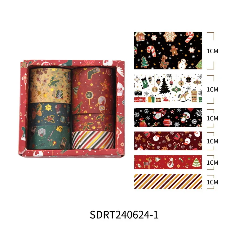 Zestaw 6 rolek taśm świątecznych dla dzieci - Kreatywna taśma dekoracyjna z motywami kreskówkowymi do rękodzieła, torebek papierowych, scrapbookingu i dekoracji świątecznych