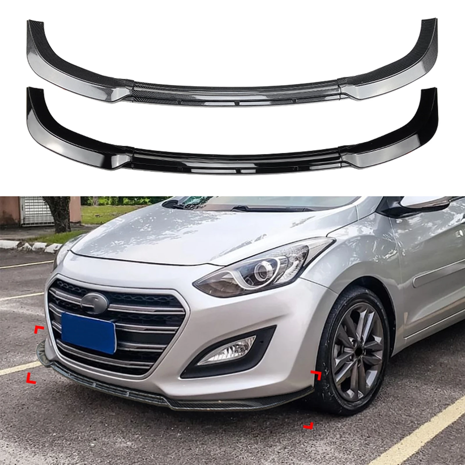 Przedni Splitter Spojlera Zderzaka Do Hyundai I30 MK2 MK2.5 2012-17 Wygląd Włókna Węglowego/Czarny Połysk Dolny Tuningowy Splitter Ochraniacz Canard