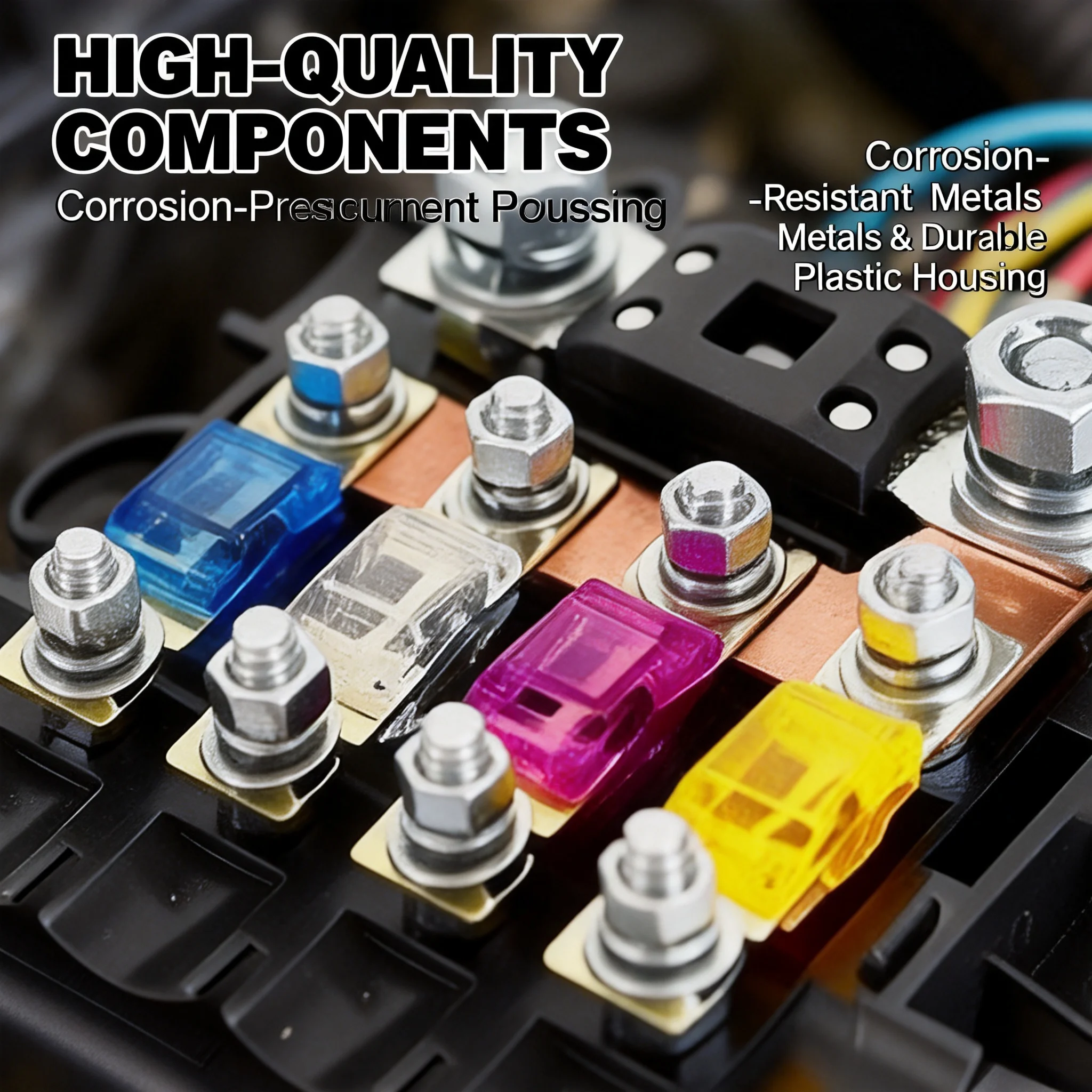 5ways Fuse Box with Bus Bar HEAVY DUTY Power Distribution Fuse Box Block Mega & Midi Fuses Holder 12v & 24v Flame Retardant