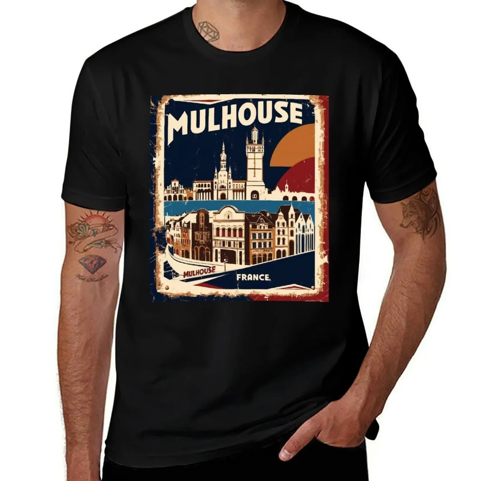 

Mulhouse France 1950s Vintage Travel Tourism T-Shirt korean fashion Man t-shirt graphic t shirt vintage blacks men clothings