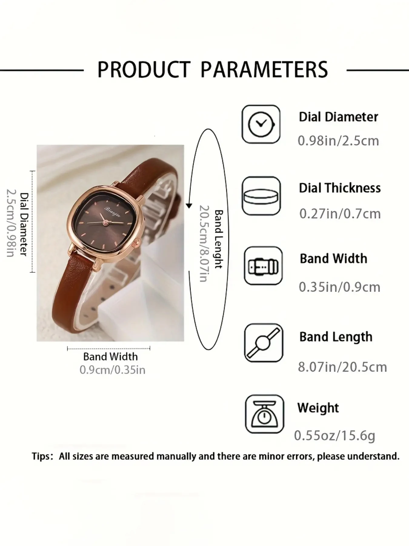 Retro Caramel-Colored Small Square Lady's Quartz Watch, Niche Lightweight Luxury Minimalist Leather Strap Watch