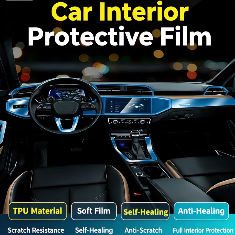 For 2025-piece Audi Q3 interior protectionTPU film, center console gear shift navigation instrument cluster film,