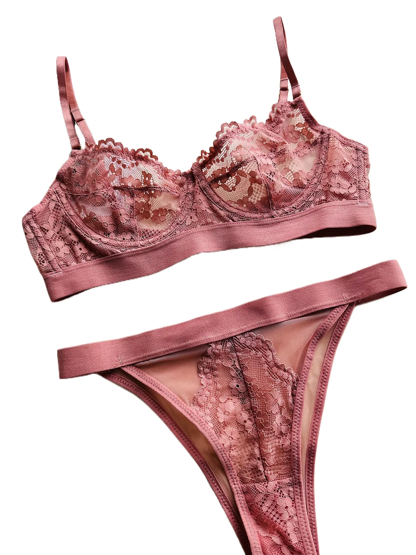 

French Style Lace Lingerie Set for Women – Ultra-Thin, No Padding, Sexy Push-Up Bra Set
