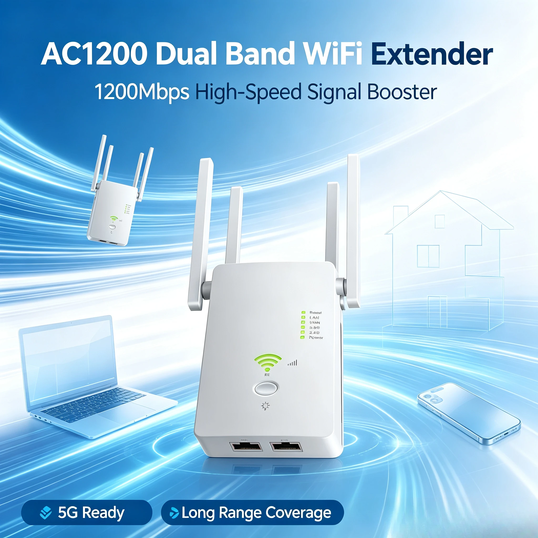 Wireless AC1200 5G WiFi Extender Router AP Dual Band Signal Booster Repeater 802.11AC Long‑Range 1200Mbps Access Point