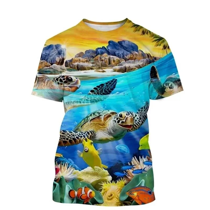 Summer Sea Turtle 3D Print T-Shirts Streetwear Men Women Fashion Oversized Short Sleeve T Shirt O-Neck Kids Tees Tops Clothing