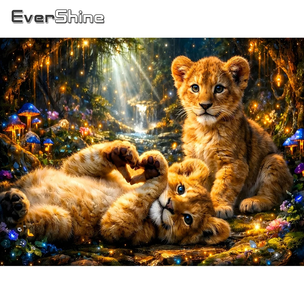 EverShine DIY Diamant-Stickerei Tier-Mosaik mit Vollquadraten Löwen-Bild Strass-Gemälde Pilz Heimdekoration