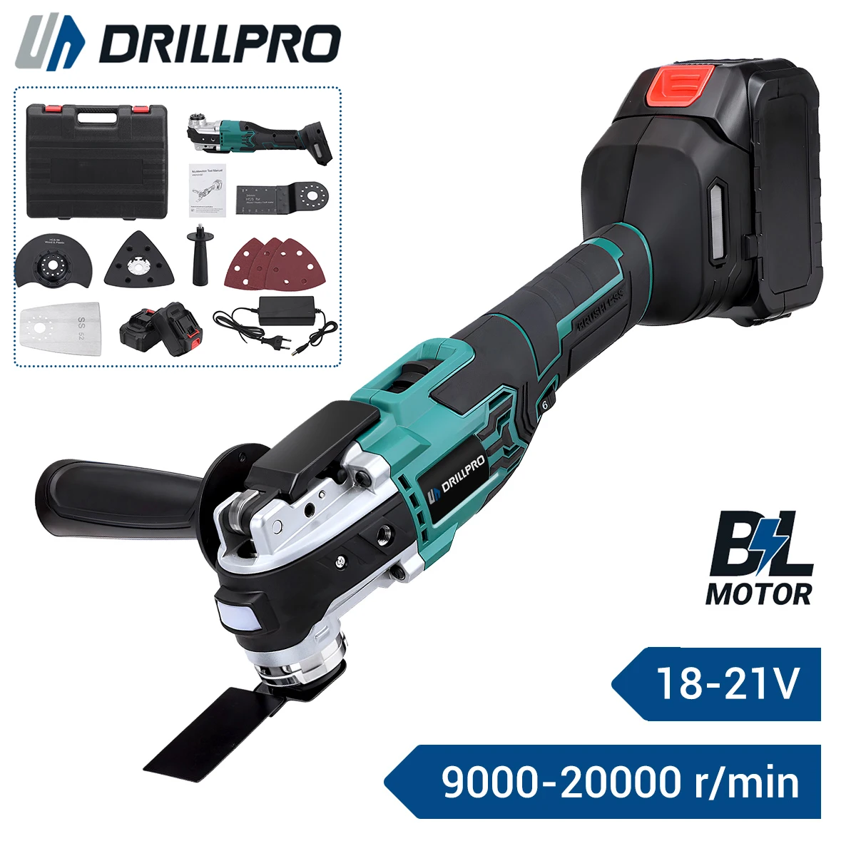 Drillpro 20000OPM Bürstenloser Oszillierender Multifunktions-Trimmer Kabelloses Schnellwechsel-Oszillierwerkzeug Multifunktions-Trimmer Elektrowerkzeug