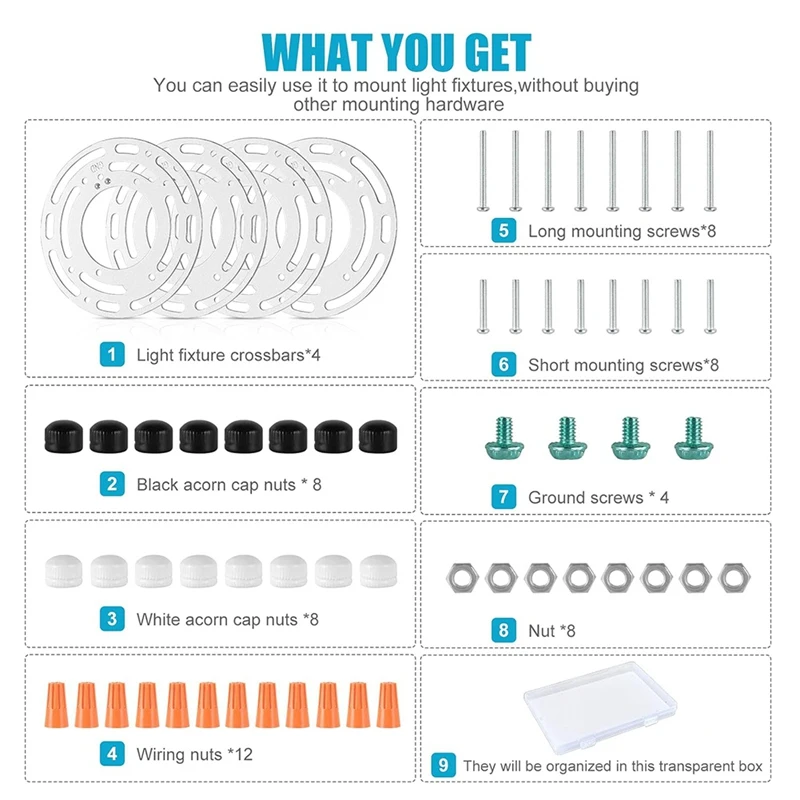 Paquete de 4 soportes de montaje de lámpara universales mejorados con tornillos y tuercas para luces de techo, luces de pared