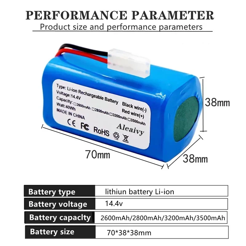 14.4V 3500mAh Li-ion Battery Pack,For XIAOMI MIJIA Mi Robot Vacuum-Mop Essential G1 MJSTG1, SKV4136GL H18650CH R30 R35