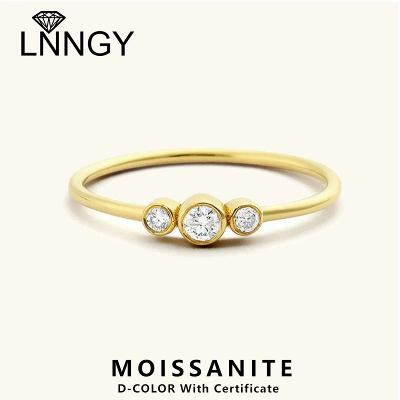 

Lnngy 925 Sterling Silver Three Stone Wedding Rings Certified 5mm&3mm Bezel Moissanite Ring for Couple Bridal Fine Jewely
