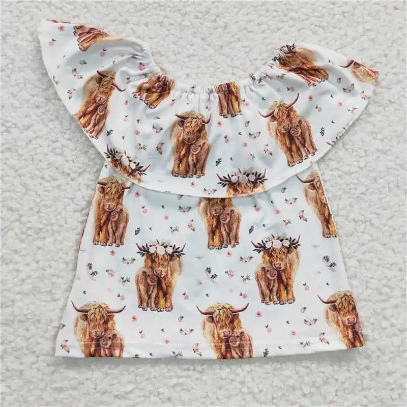 

GT0147 Wholesale New Arrival kids clothes girl Alpine Pink Floral Off Shoulder Top Western Boutique Top baby girl clothes Shirt