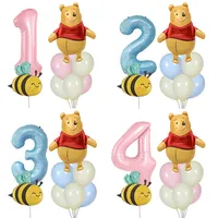 1set  Disney Winnie the Pooh Theme Gold Number Balloon Set Foil Globos Children First Birthday Party Decor Baby Shower Supplies