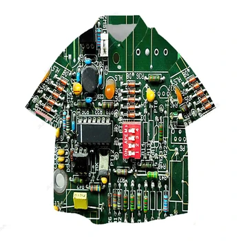 남성용 하와이안 셔츠, 3D 인쇄 회로 기판, 라펠 반팔, 여름 캐주얼 남성 의류, 단추 셔츠 탑, 신상 패션 