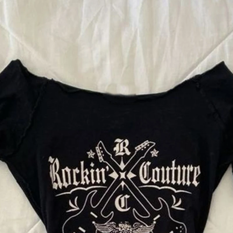 Women's Hip hop 90s Vintage Punk T-Shirt autumn Streetwear Sexy Short Sleeve Gothic Slim Crop Top Hotgirl Casual Femme Tee y2k