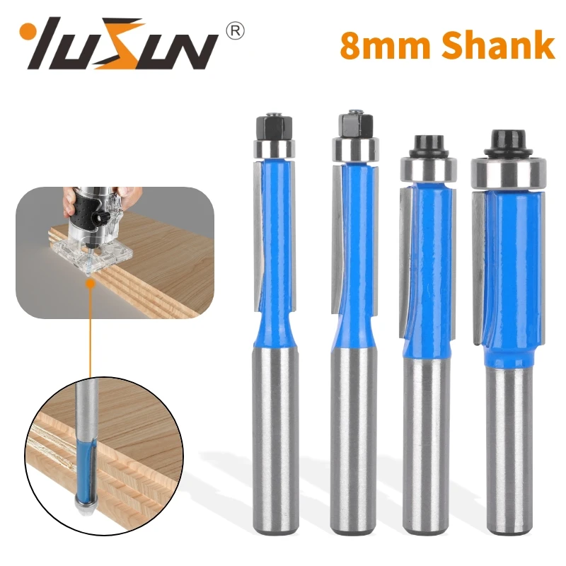 YUSUN 8MM Shank Flush Trim Bit Router Bit Woodworking Milling Cutter For Wood Bit Face Mill Carbide Cutter End Mill