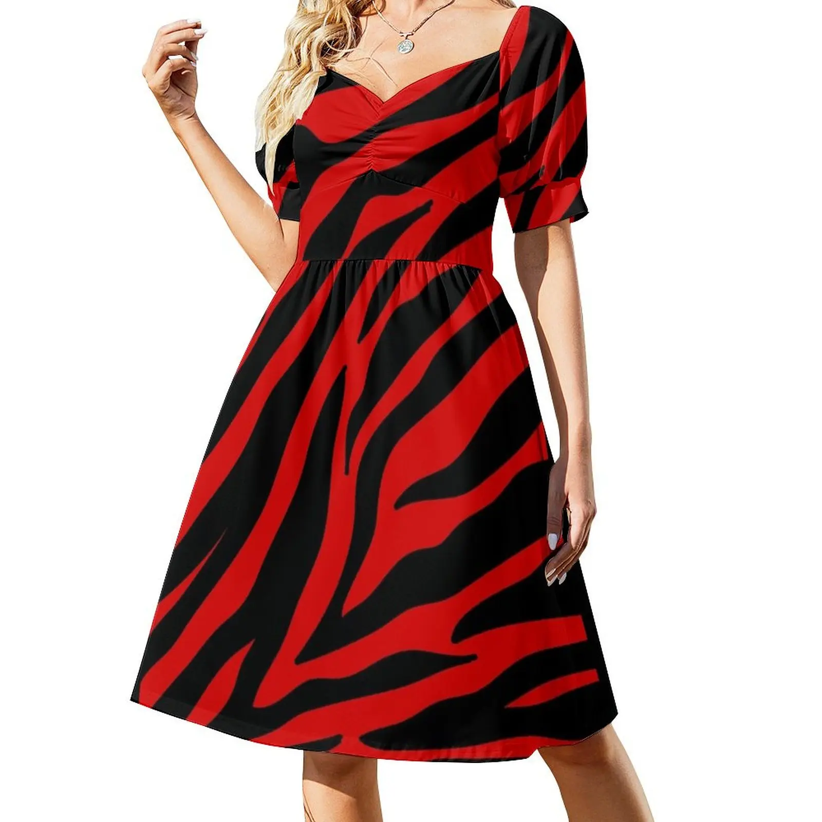 

red zebra Short Sleeved Dress dresses summer Women long dress Dress
