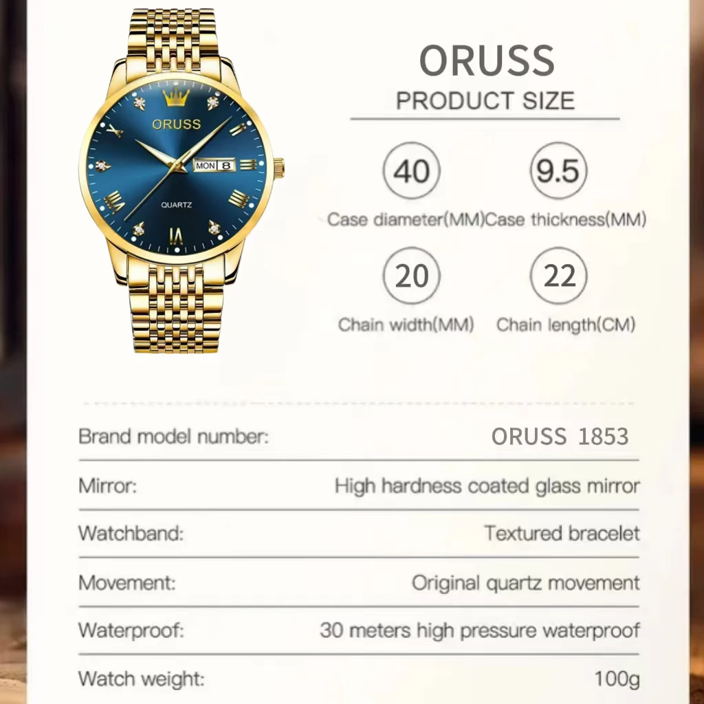 ORUSS оригинальные элитные роскошные мужские часы светящиеся часы для мужчин часы деловые наручные часы из нержавеющей стали водонепроницаемые кварты