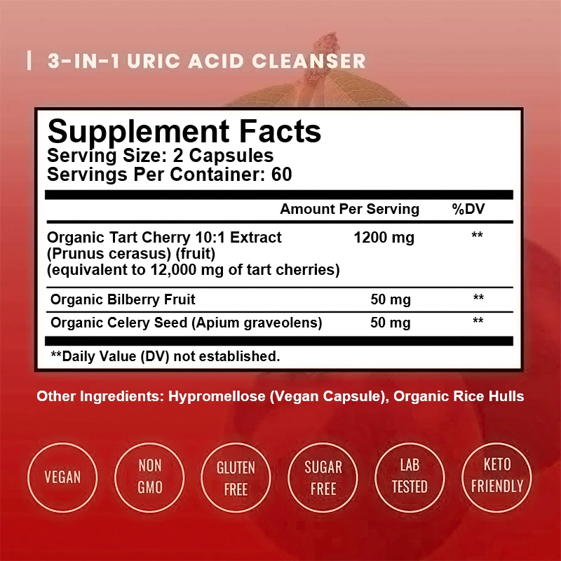 Tart Cherry Cranberry & Celery Seed - Uric Acid Cleansing, Urinary Tract Health, Joint Support, Antioxidant - Image 2