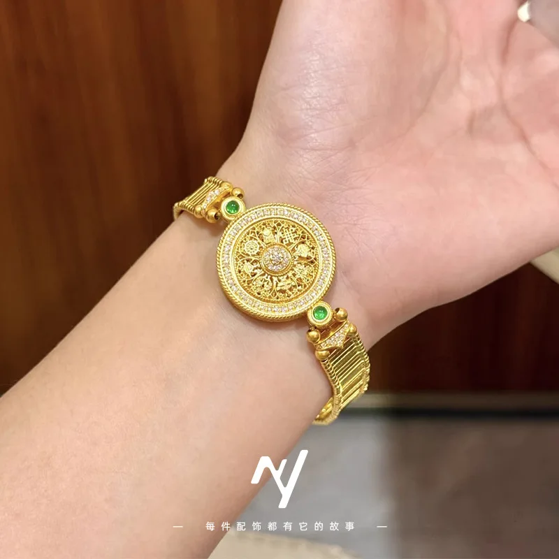 24k 9999 Gold Rotating Eight Treasures Compass Rotating Bracelet Fashion Retro Luxury Gift