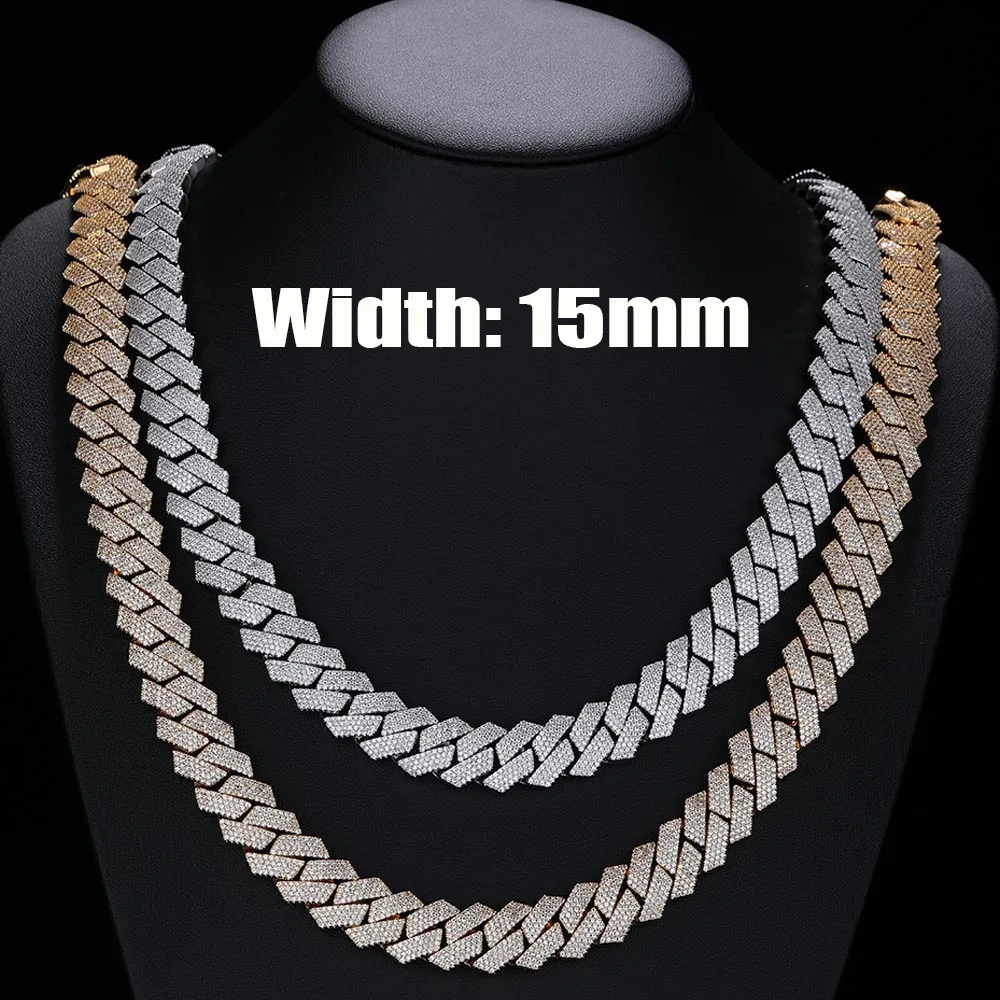 15mm Iced Out Square Miami Cuban Link Chain Necklace 4 Row Zirconia Rhombus Hiphop Fine Jewelry Gifts for Men Girls Boy Friends