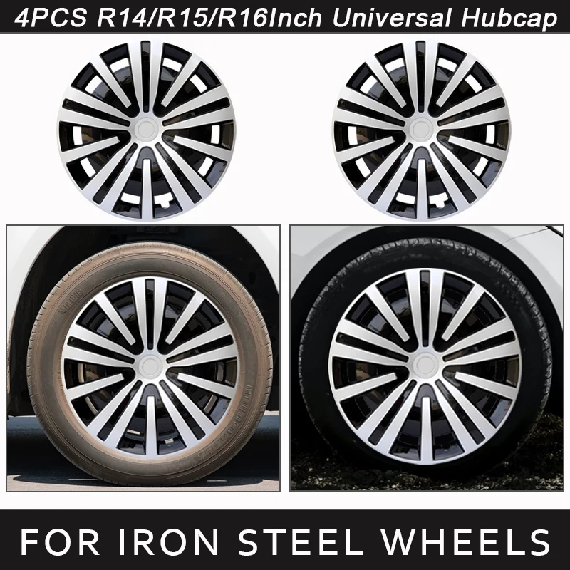 4pcs Universal Wheel Cover Hubcap R14 R15 R16 Inch Replacement Hub Caps Wheel Rim Cover PP Tire Accessories Snap On SUV Truck