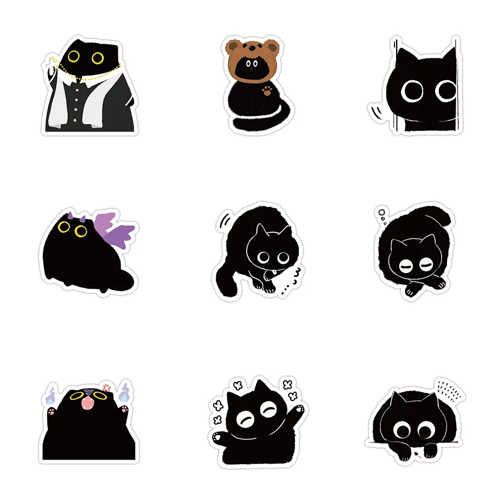 Cute Cartoon Black Cat Adesivos, Graffiti Estético, Scrapbook, Telefone, Laptop, Impermeável, Adesivo Kawaii para Crianças, Brinquedos, 10 Pcs, 30 Pcs, 60Pcs